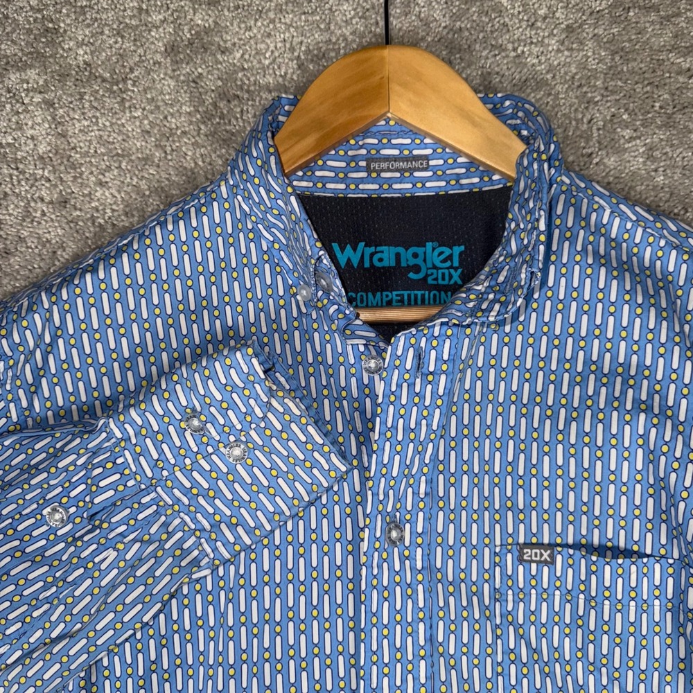 Wrangler 20X Competition Men's M Blue Geometric Print LS‎ Rodeo Button Up Shirt
